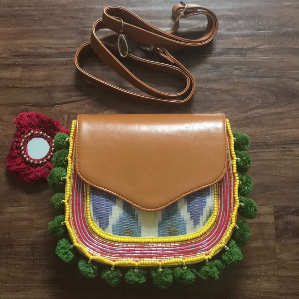 Anthropologie Faux Leather Beaded Bag